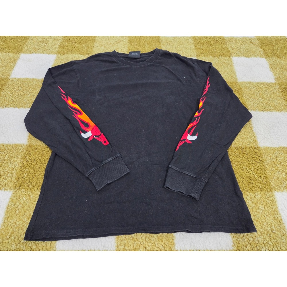 NBA Chicago Bulls Basketball Long Sleeve Shirt Black Graphic Flames Mens Large